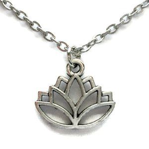 Lotus Flower Yoga Necklace Tibetan Silver Charm Stainless Steel Chain 4for$20
